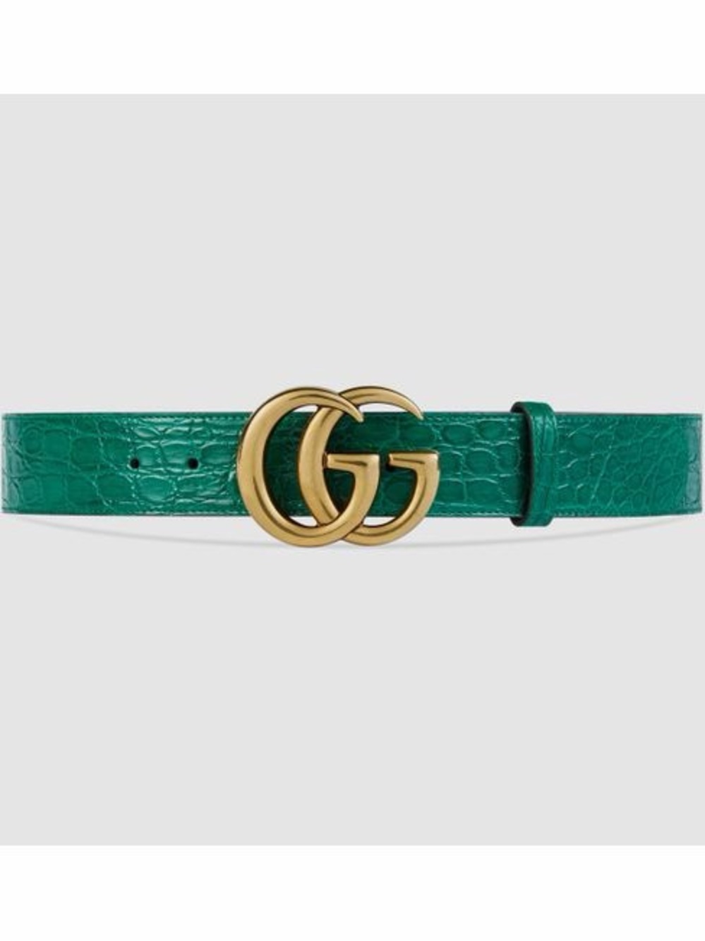 Gucci Green Croc-Embossed Leather GG Belt